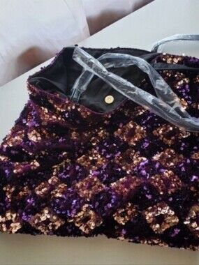 Purple and Gold Soft Sequin Tote Bag